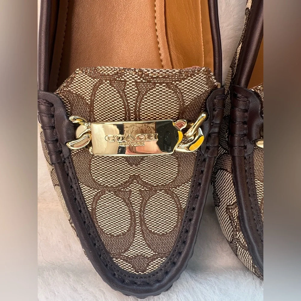 Coach Tan and Brown Loafers with Gold Detail - Picture 2 of 5